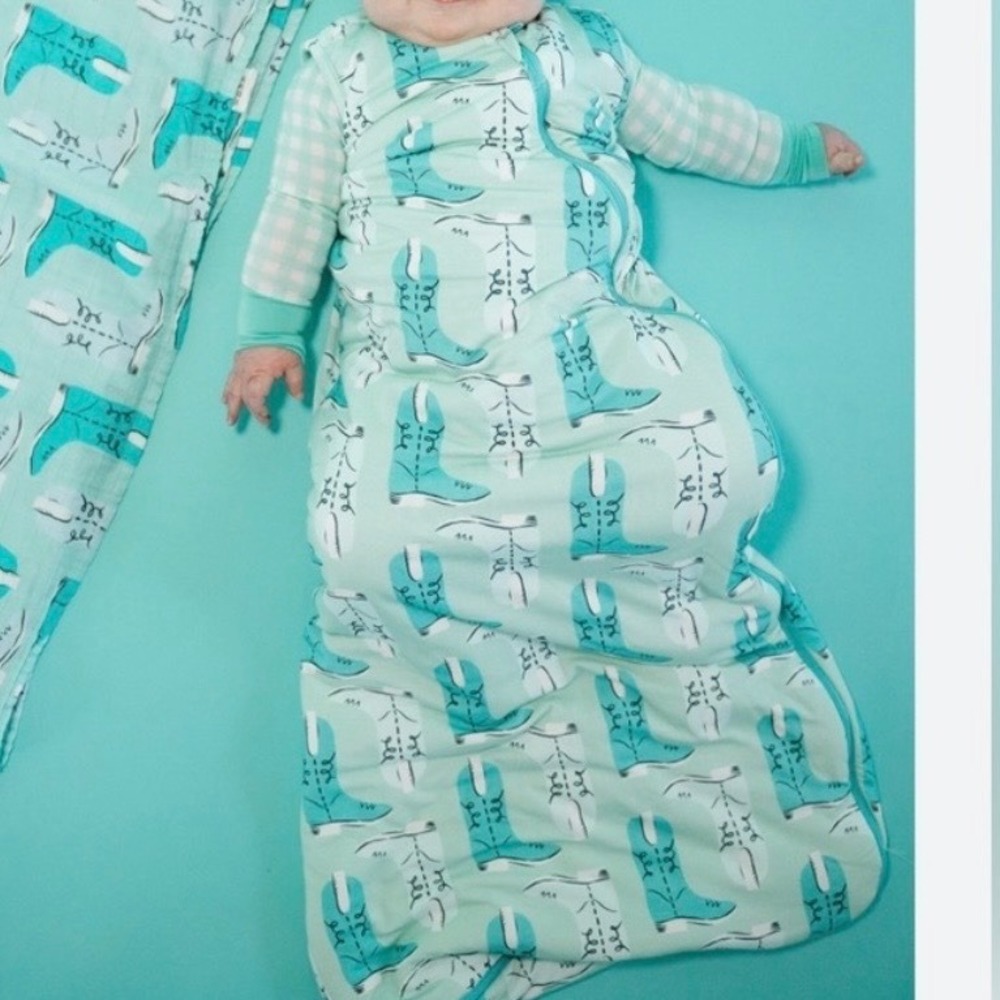Poppy Kids Bamboo Sleep Bag 12-24M Teal Cowboy Boot Wearable Blanket